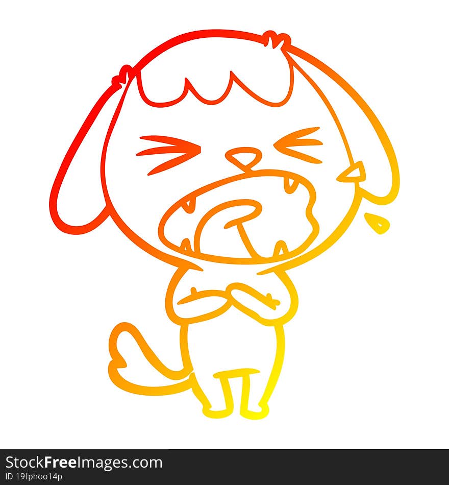 warm gradient line drawing of a cute cartoon dog