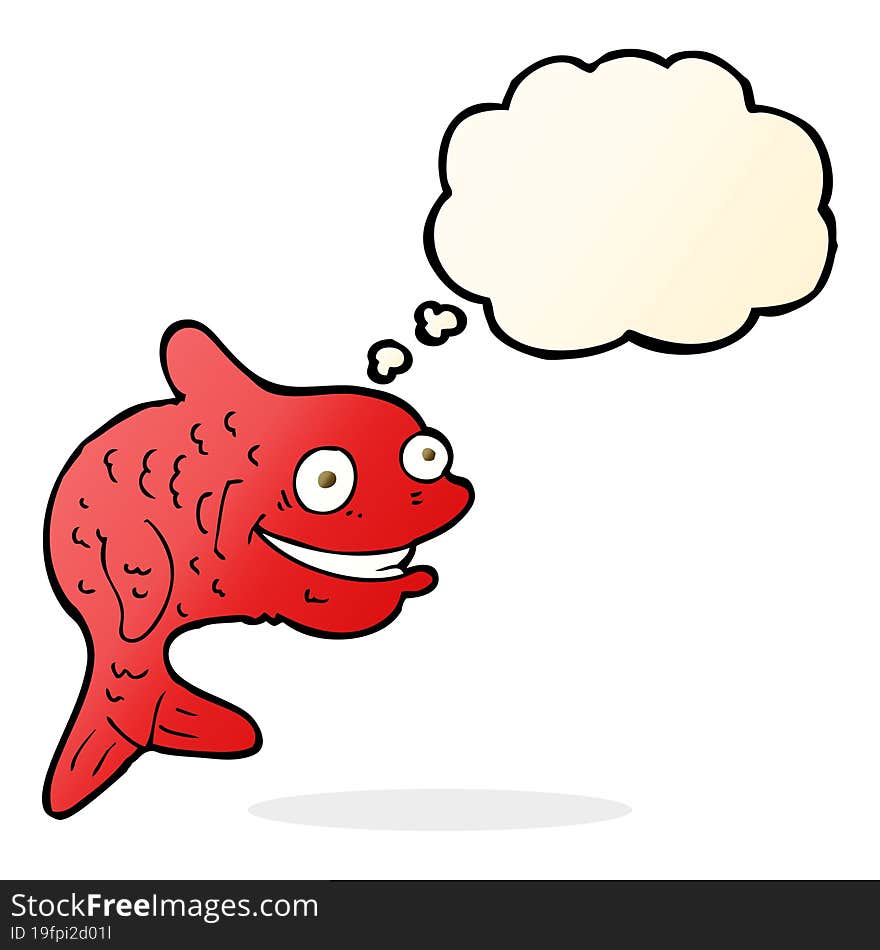 cartoon happy fish with thought bubble