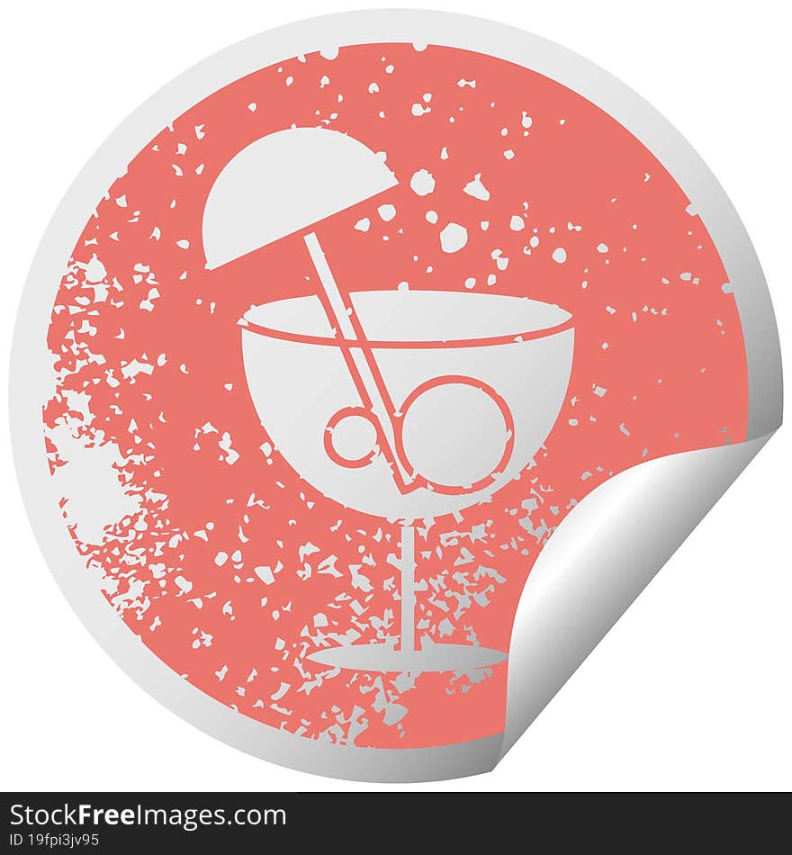 distressed circular peeling sticker symbol of a fancy cocktail