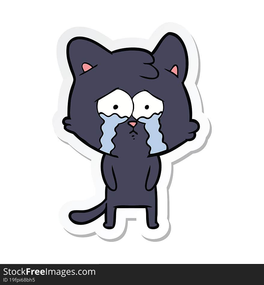 sticker of a cartoon crying cat