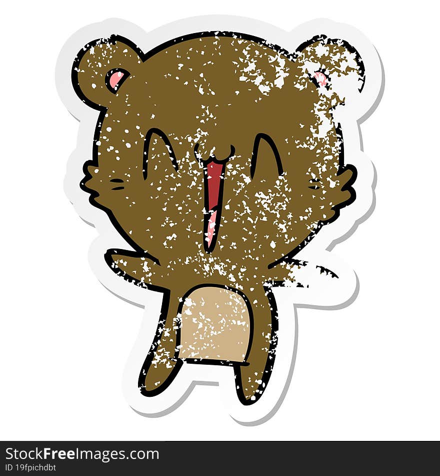 distressed sticker of a happy bear cartoon