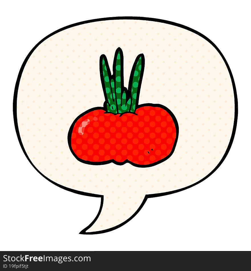 cartoon vegetable and speech bubble in comic book style