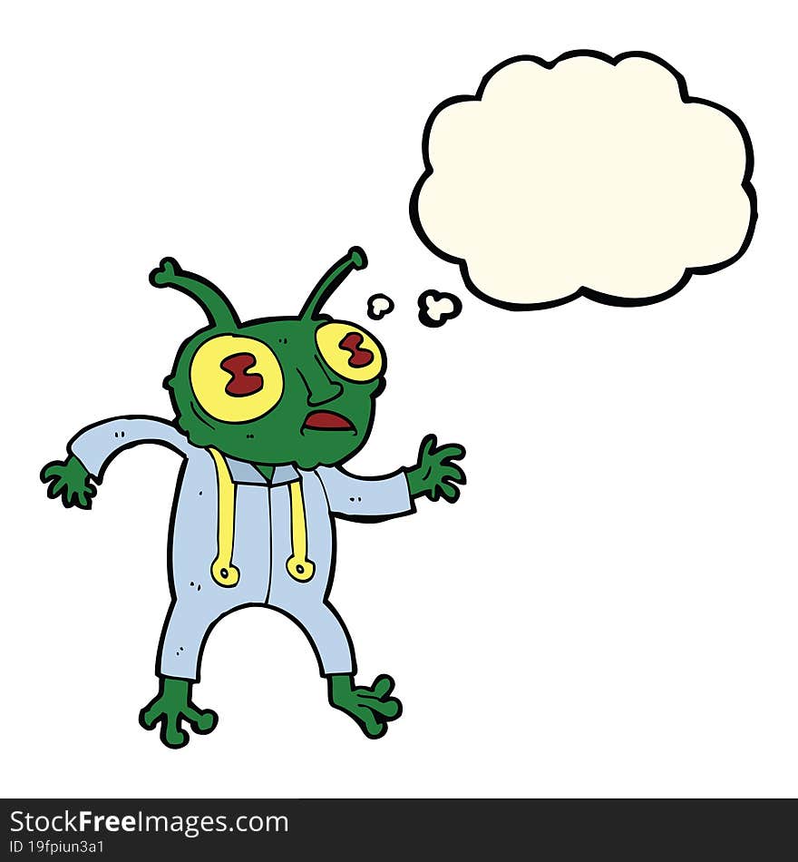 Cartoon Alien Spaceman With Thought Bubble