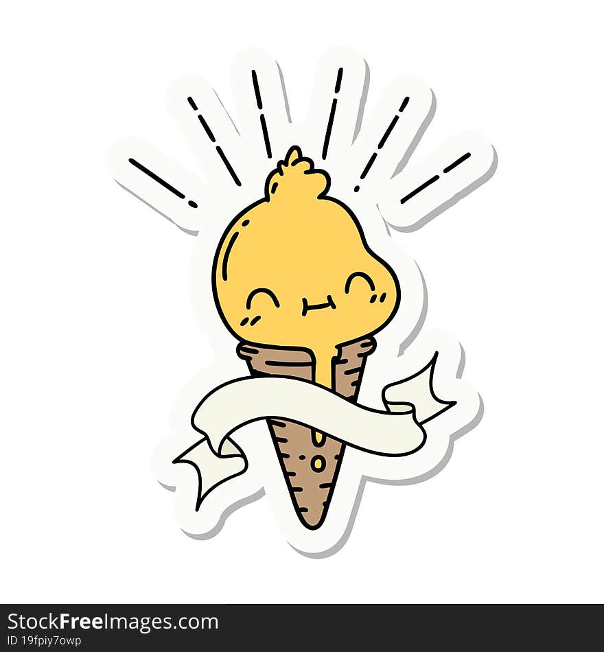 sticker of tattoo style ice cream character