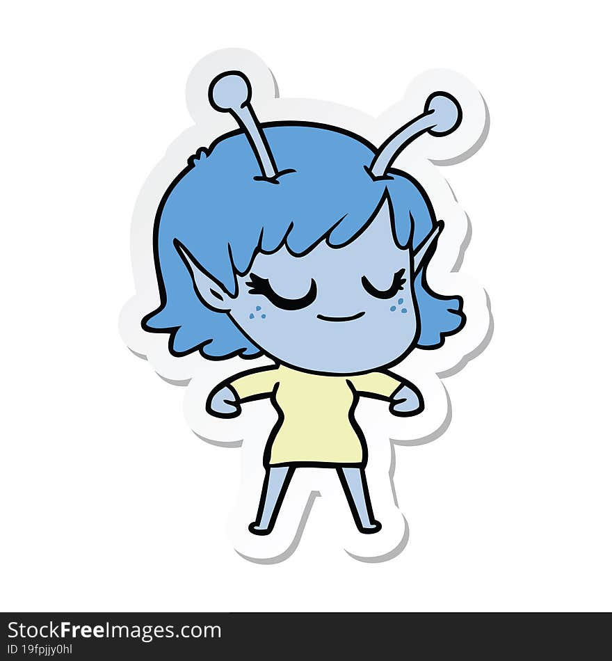 sticker of a smiling alien girl cartoon