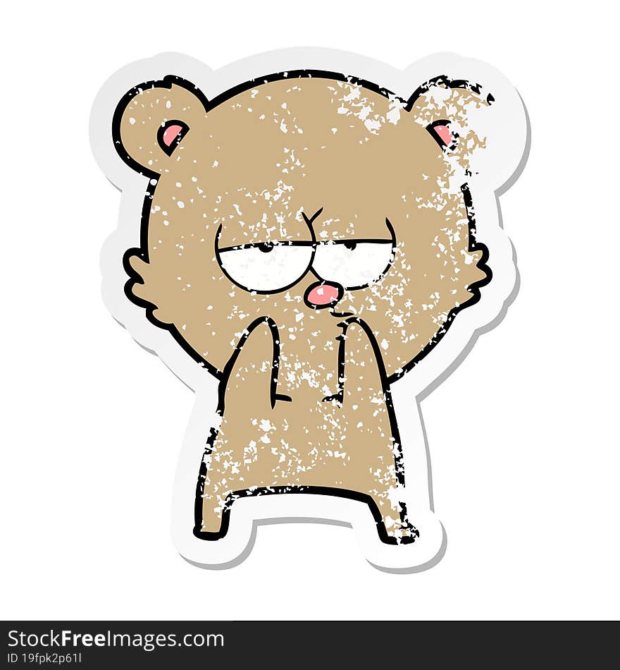 distressed sticker of a bored bear cartoon