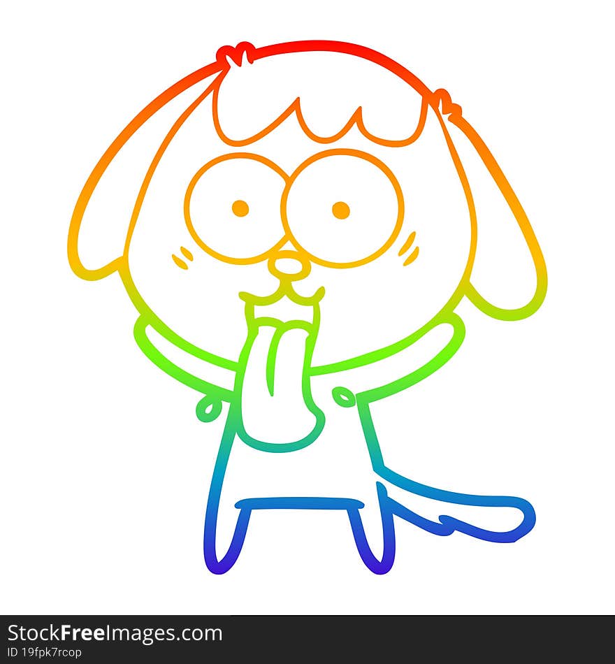 rainbow gradient line drawing of a cute cartoon dog