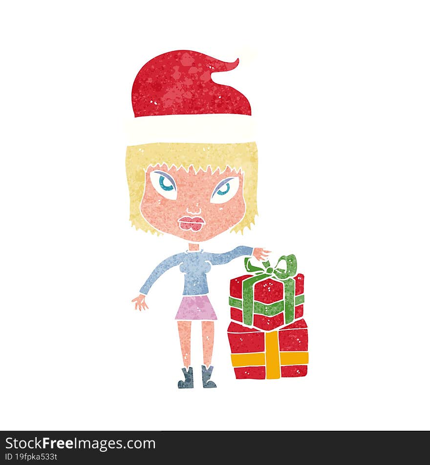 cartoon woman with present