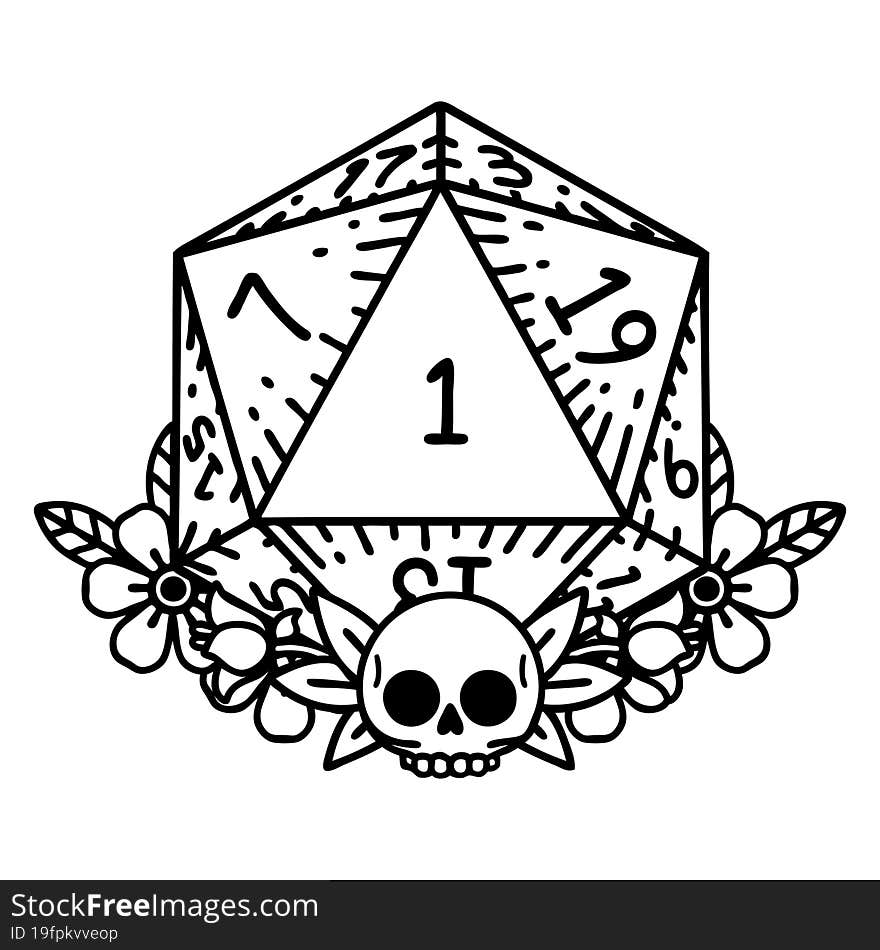 Natural One Dice Roll With Floral Elements Illustration