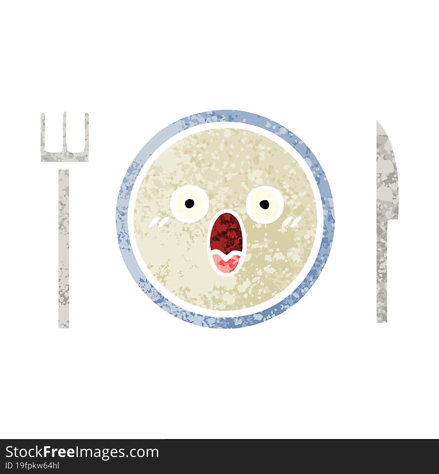 retro illustration style cartoon dinner plate