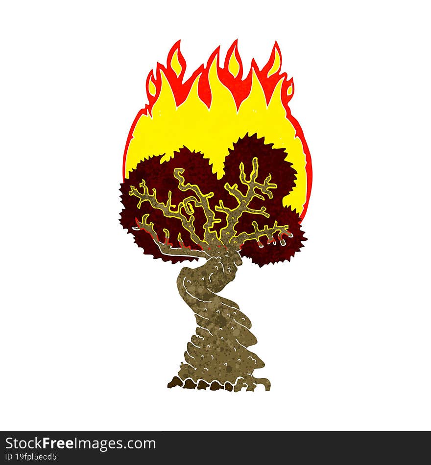 cartoon burning tree