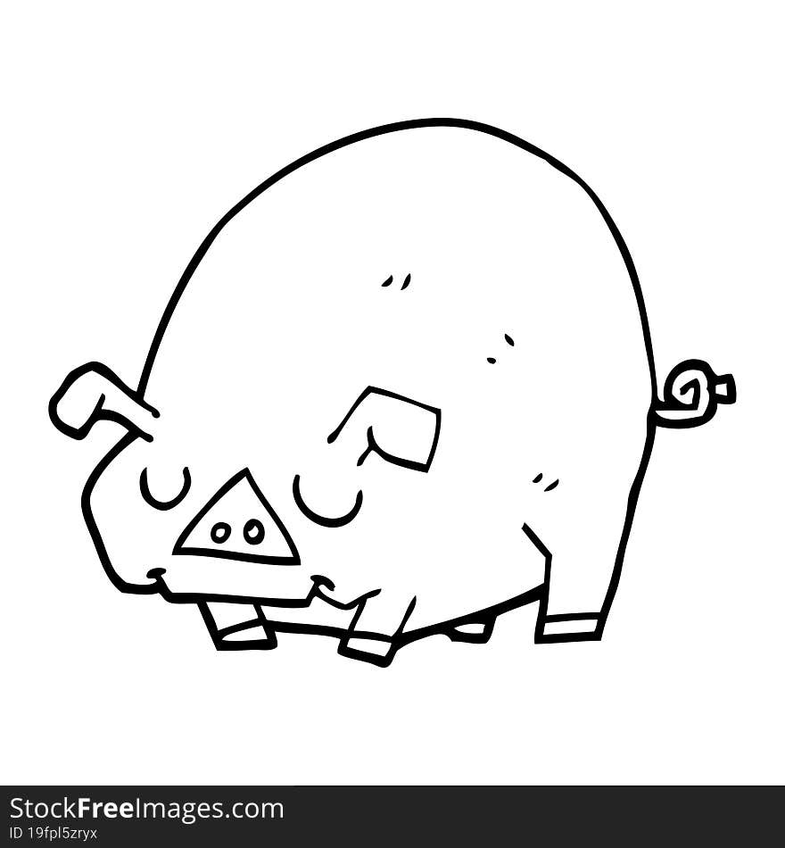 line drawing cartoon fat pig