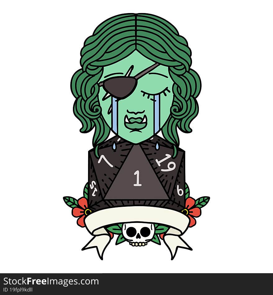 Crying Orc Rogue Character With Natural One Roll Illustration