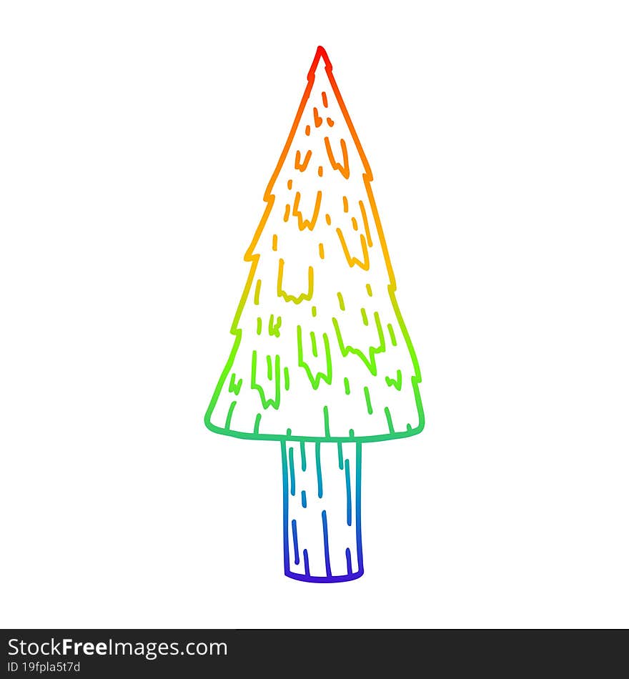 rainbow gradient line drawing of a cartoon christmas tree