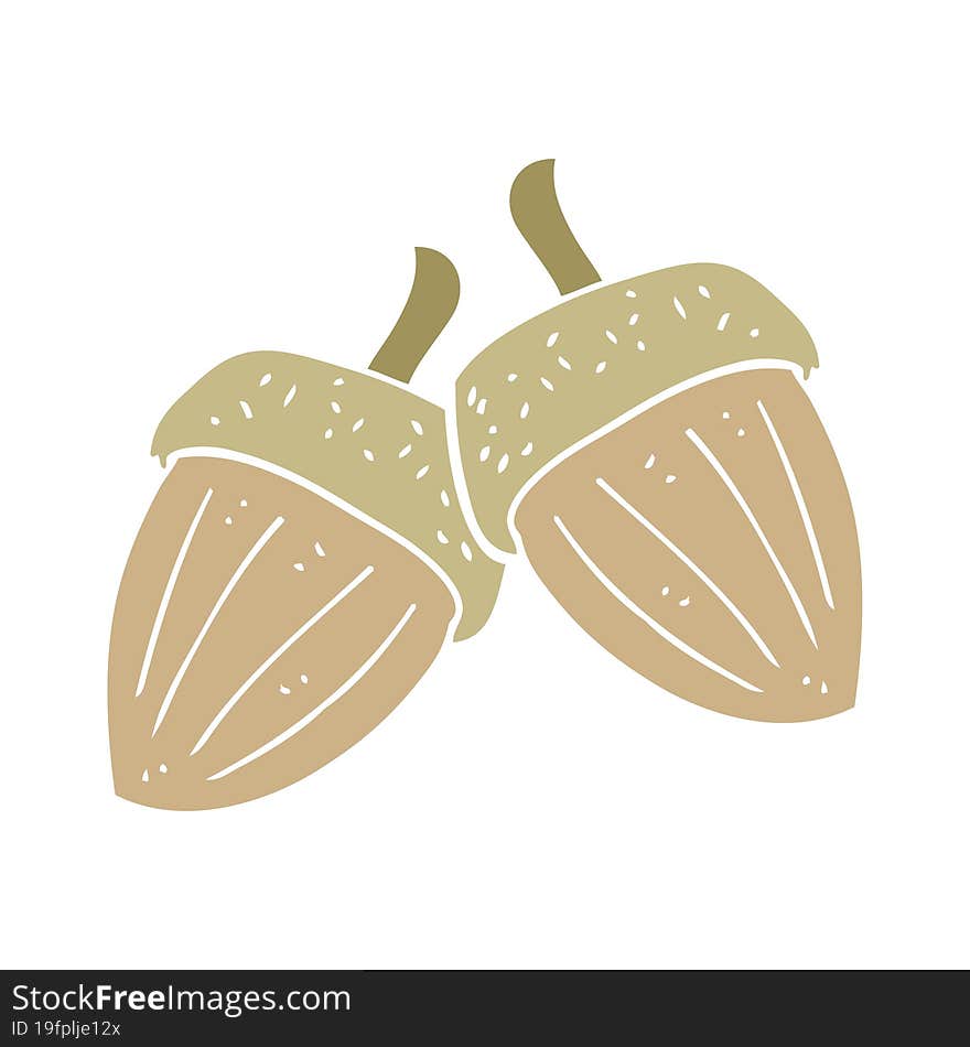 flat color illustration of a cartoon acorns