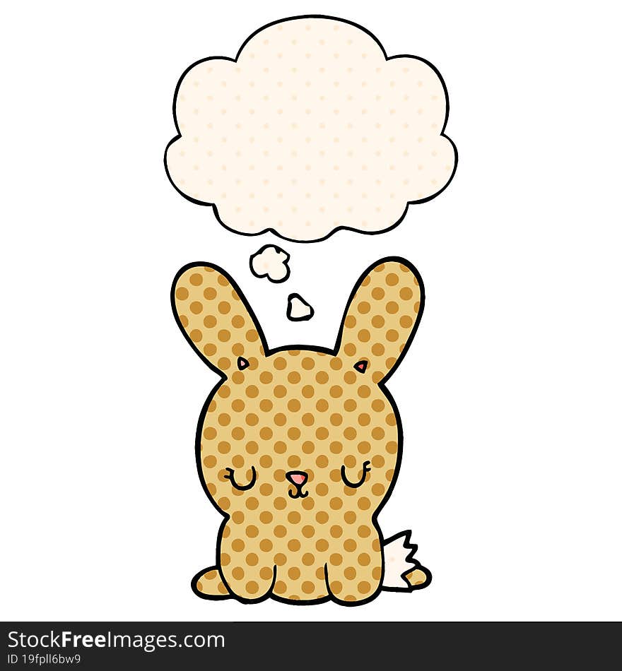 Cute Cartoon Rabbit And Thought Bubble In Comic Book Style