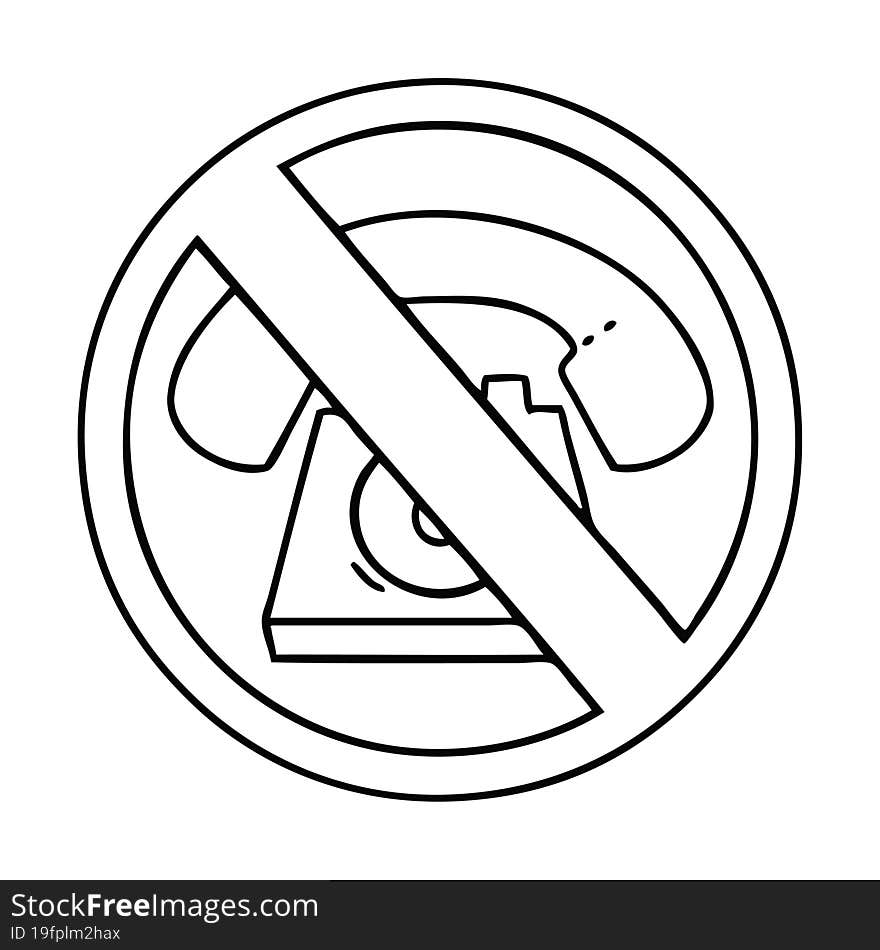 line drawing cartoon of a no phones allowed sign