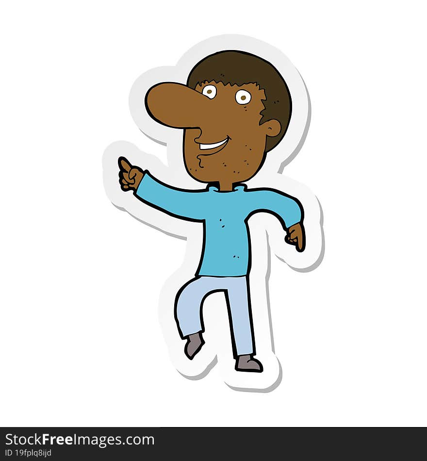 sticker of a cartoon happy man dancing