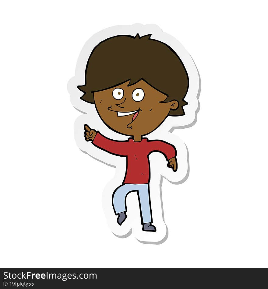 Sticker Of A Cartoon Happy Pointing Man