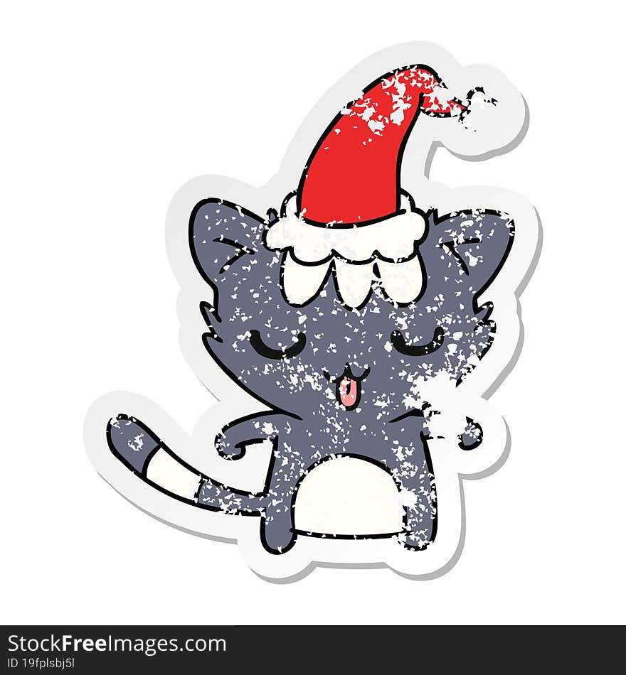 hand drawn christmas distressed sticker cartoon of kawaii cat