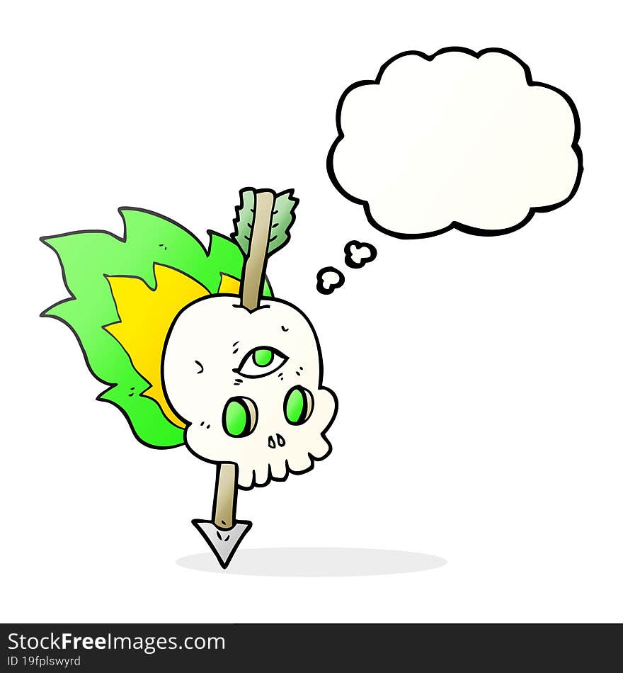 thought bubble cartoon magic skull with arrow through brain