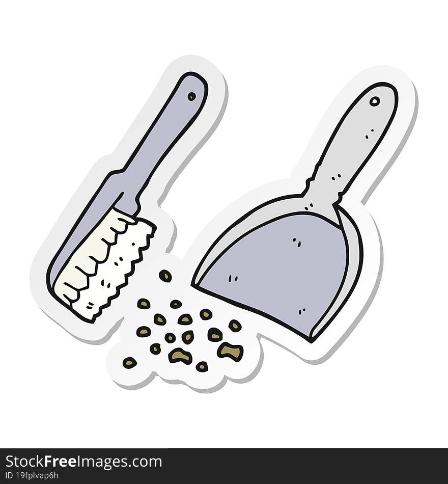 Sticker Of A Cartoon Dustpan And Brush