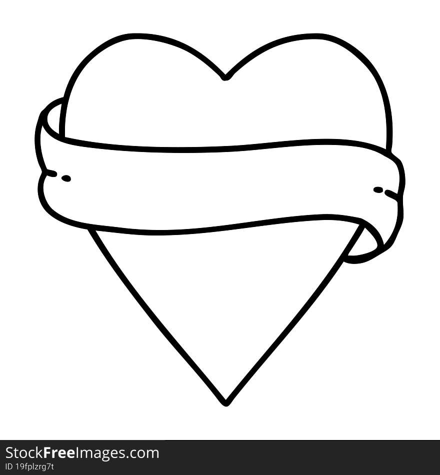 tattoo in black line style of a heart and banner. tattoo in black line style of a heart and banner