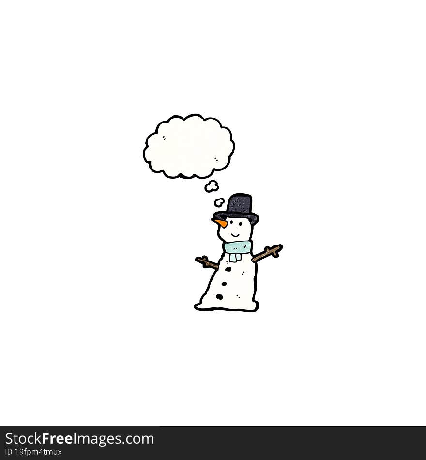 cartoon snowman with thought bubble