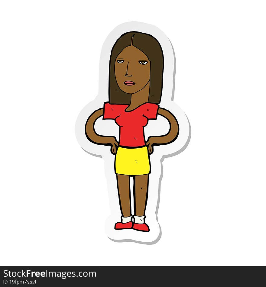 sticker of a cartoon woman with hands on hips