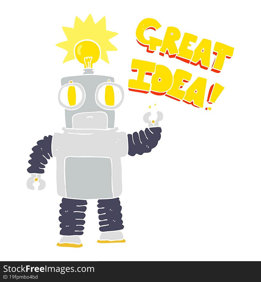 flat color illustration of a cartoon robot with great idea