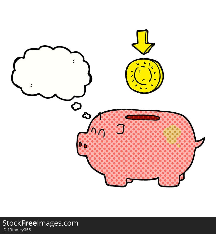 freehand drawn thought bubble cartoon piggy bank