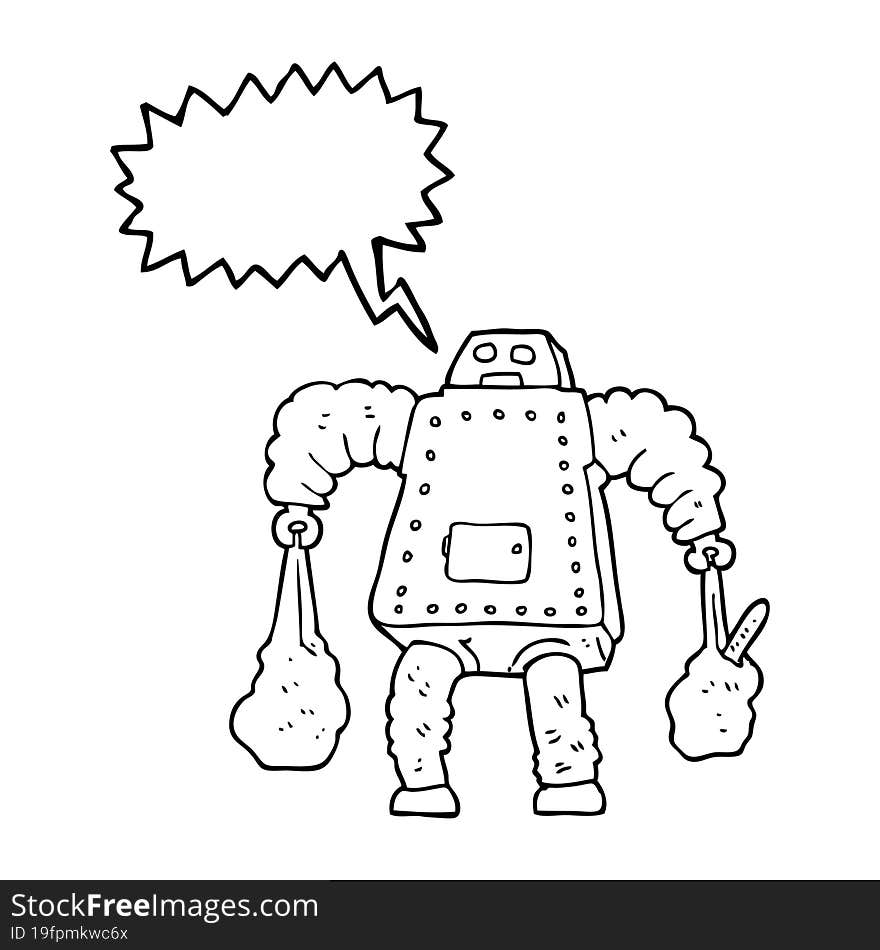 Speech Bubble Cartoon Robot Carrying Shopping