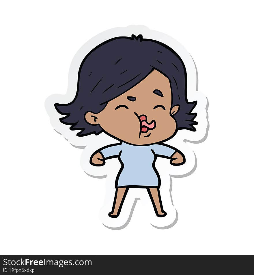 Sticker Of A Cartoon Girl Pulling Face