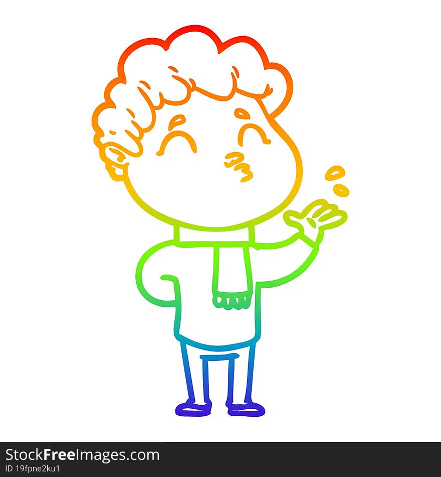 Rainbow Gradient Line Drawing Cartoon Man Pouting