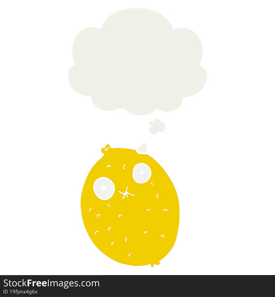 cartoon bitter lemon and thought bubble in retro style