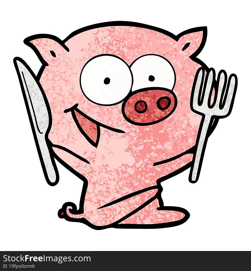 cheerful sitting pig cartoon. cheerful sitting pig cartoon