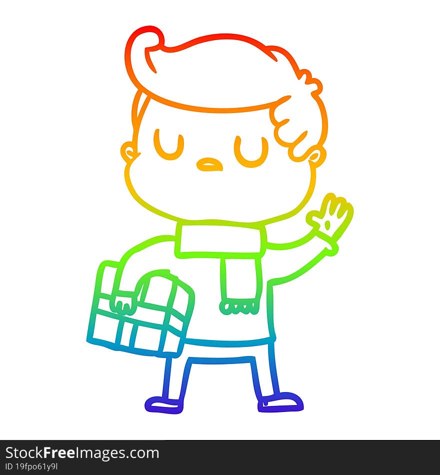 rainbow gradient line drawing of a cartoon aloof man