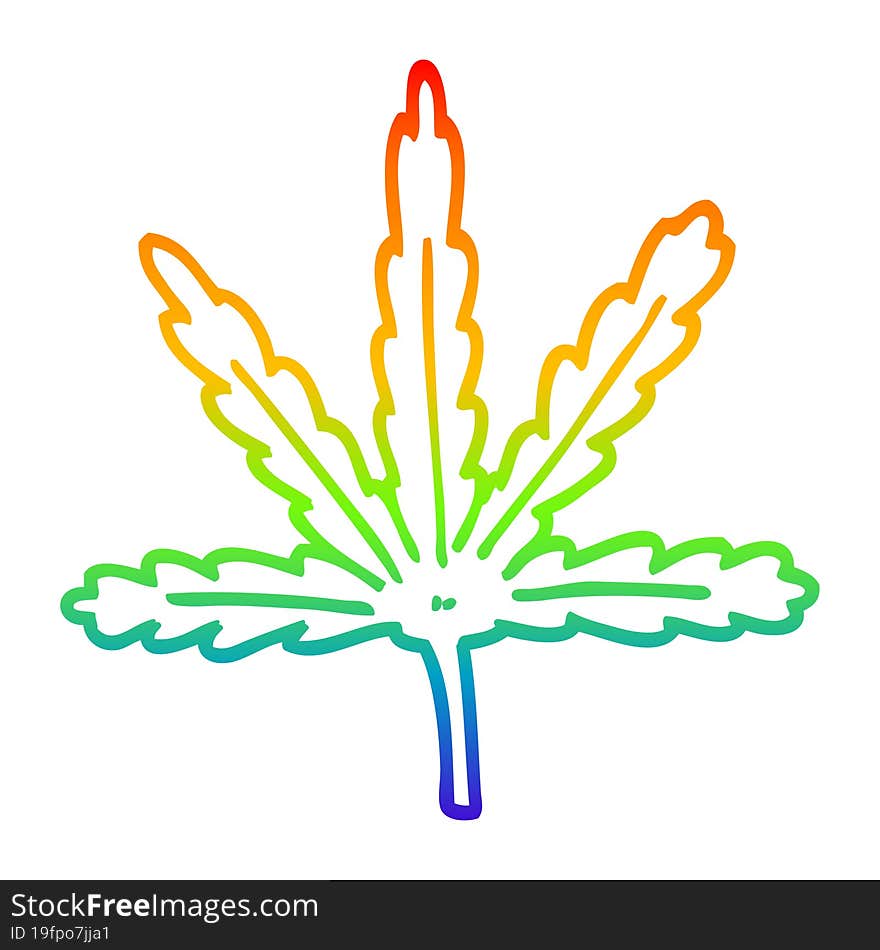 rainbow gradient line drawing cartoon marijuana leaf