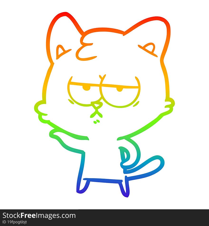 rainbow gradient line drawing bored cartoon cat