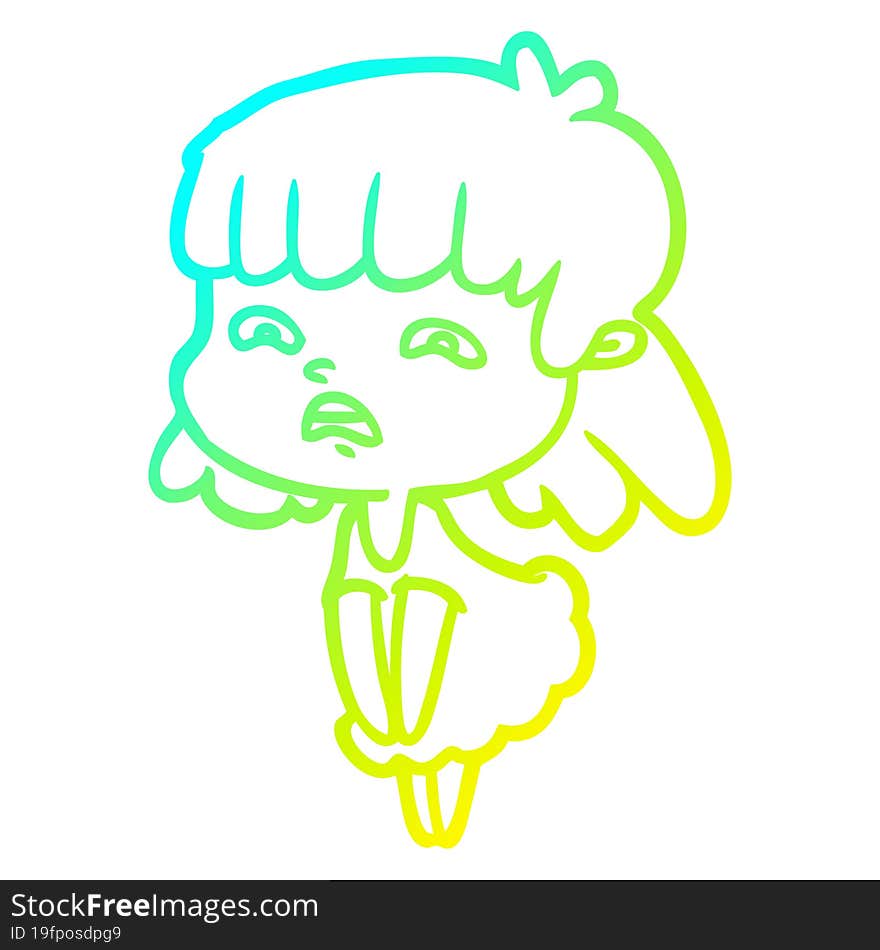 Cold Gradient Line Drawing Cartoon Worried Woman