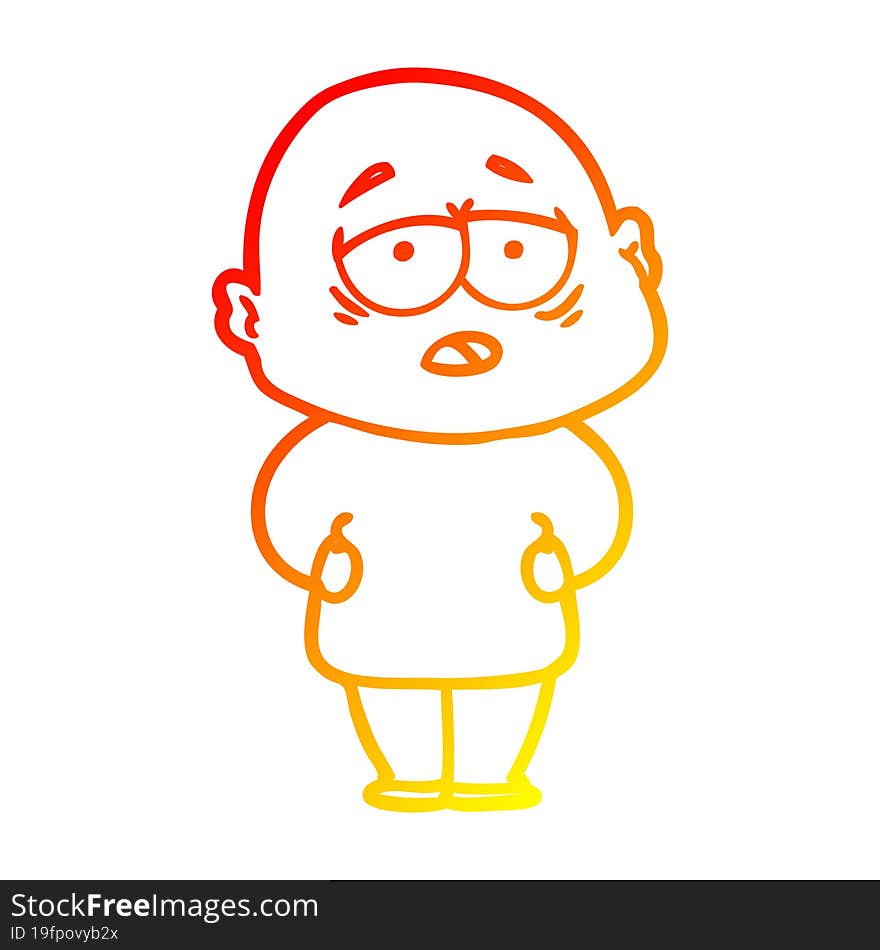 warm gradient line drawing cartoon tired bald man