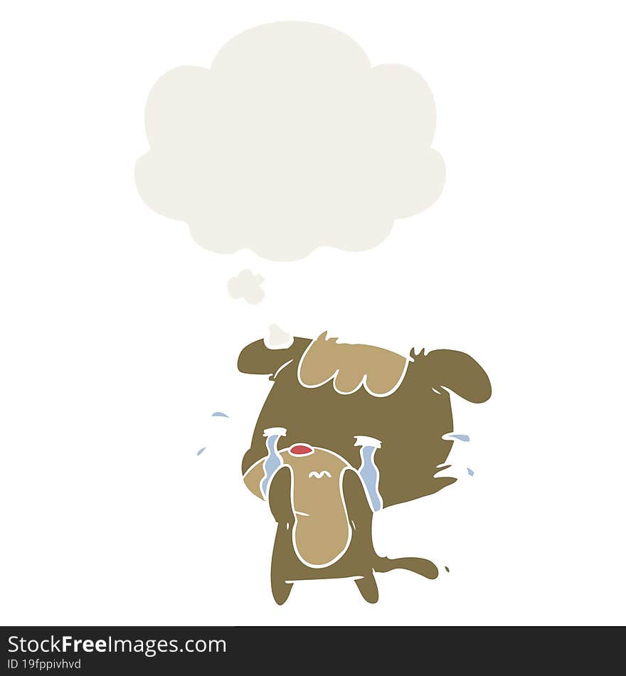 cartoon sad dog with thought bubble in retro style