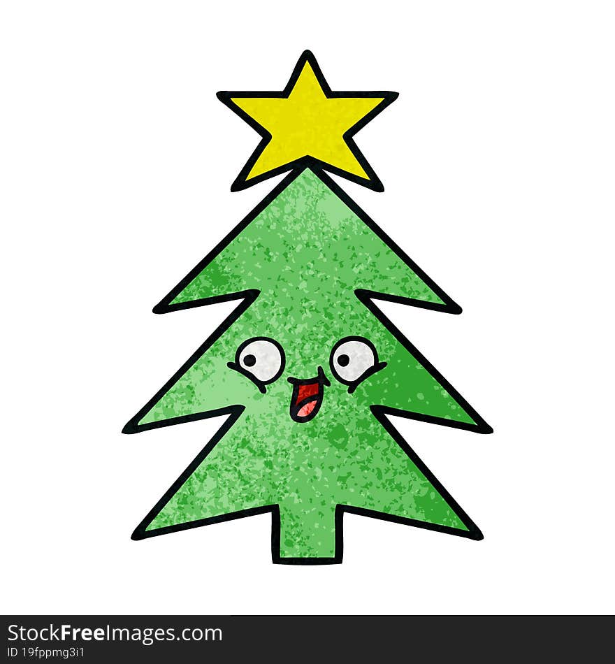 retro grunge texture cartoon of a christmas tree