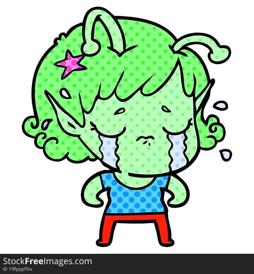 cartoon crying alien girl. cartoon crying alien girl