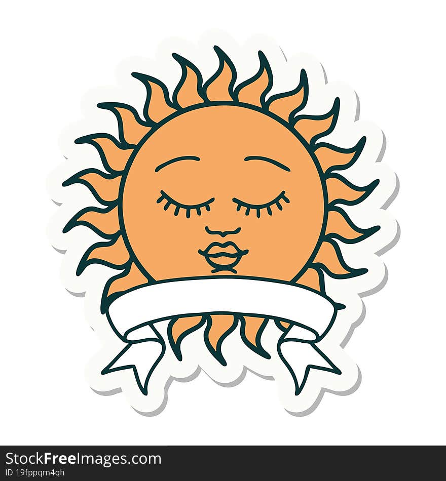 tattoo sticker with banner of a sun with face