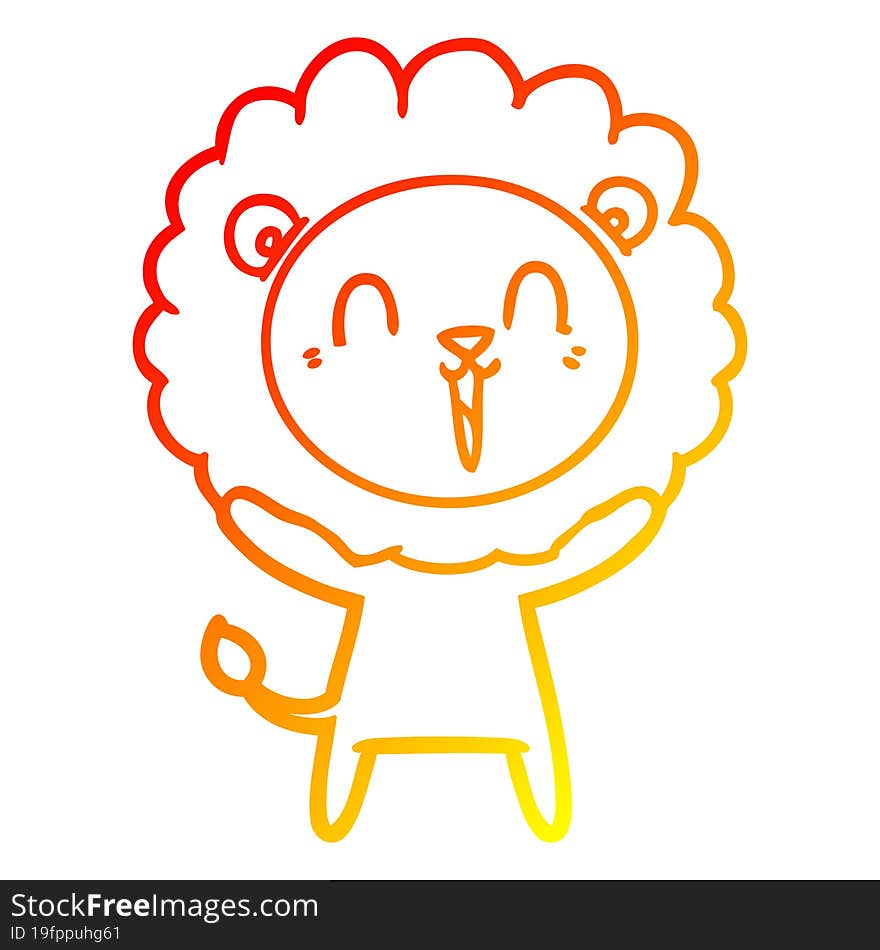 Warm Gradient Line Drawing Laughing Lion Cartoon