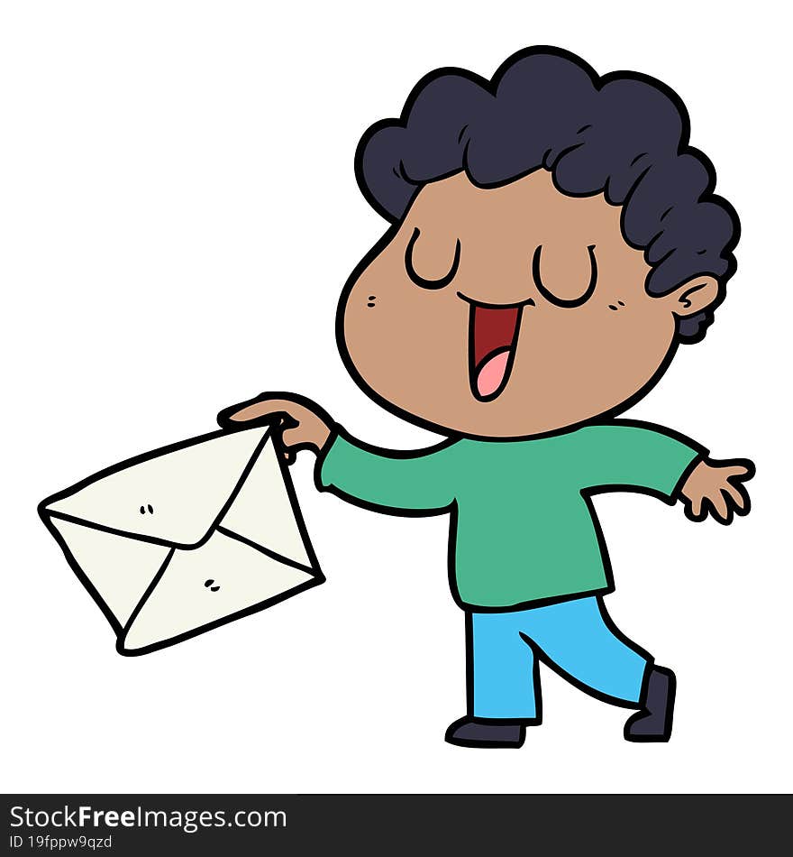 laughing cartoon man with letter. laughing cartoon man with letter