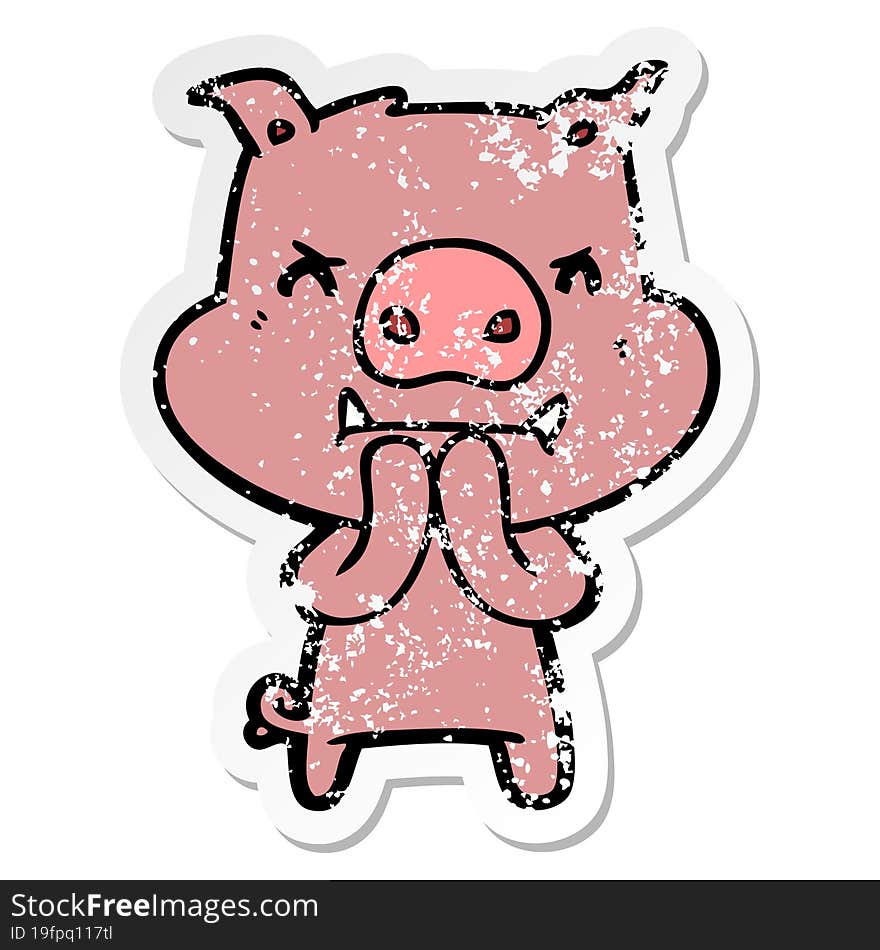 distressed sticker of a angry cartoon pig