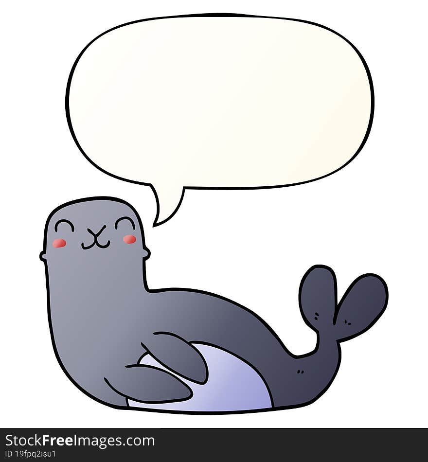 cartoon seal and speech bubble in smooth gradient style