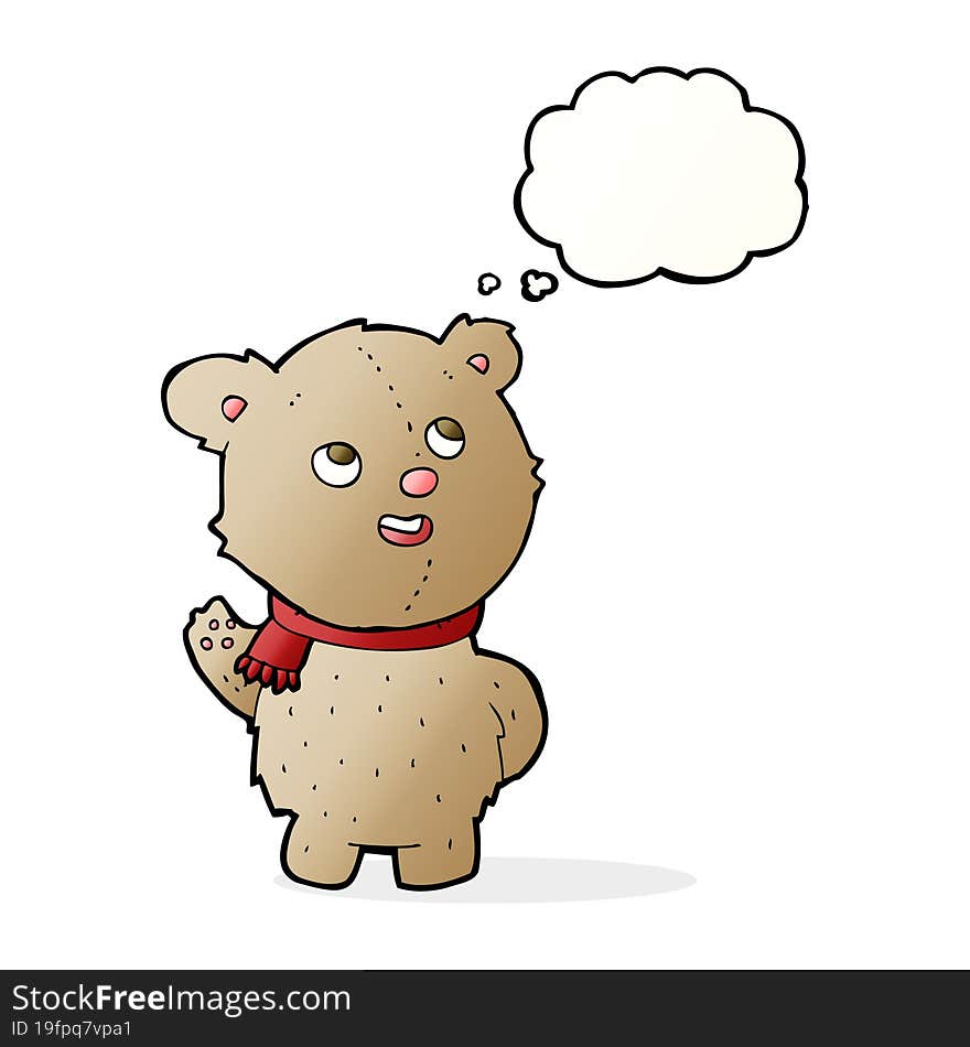 cartoon cute teddy bear with scarf with thought bubble